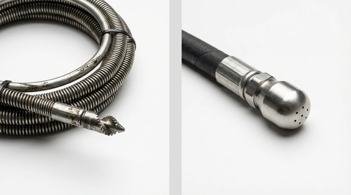 Drain snake cable and hydro jetting nozzle used for drain cleaning in Newport, TN