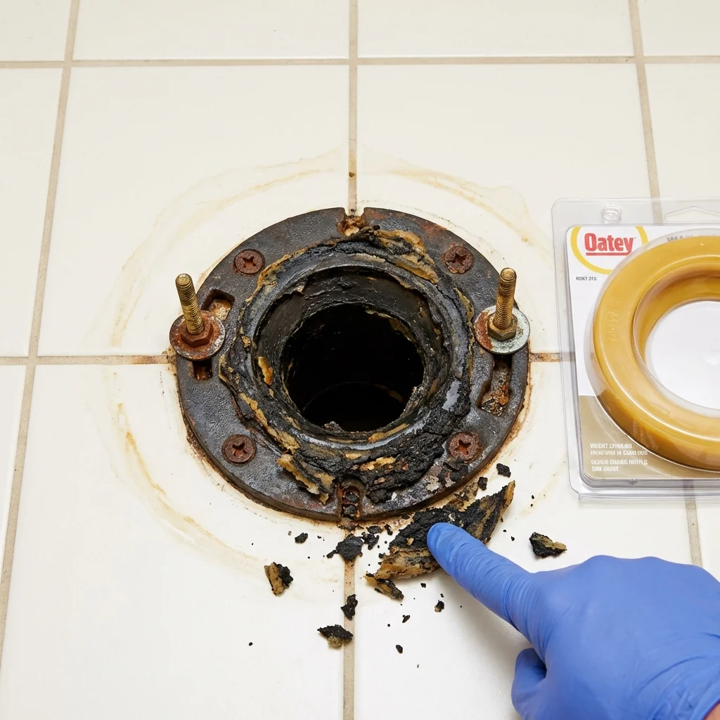 Failed wax ring showing water seepage at the base of a toilet in a Newport, TN home